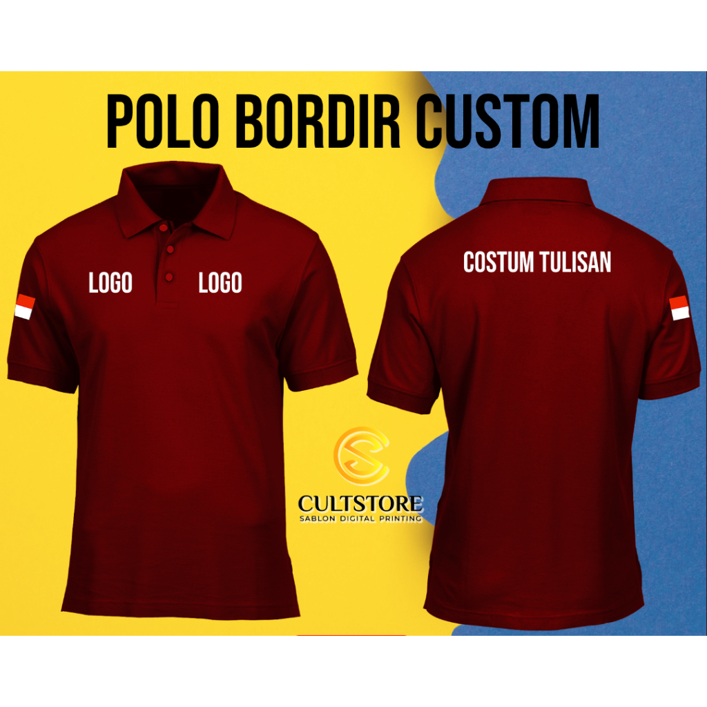 kaos polo costum bebas reqwes pendek logo perusahaan sablon/bordir satuan bisa