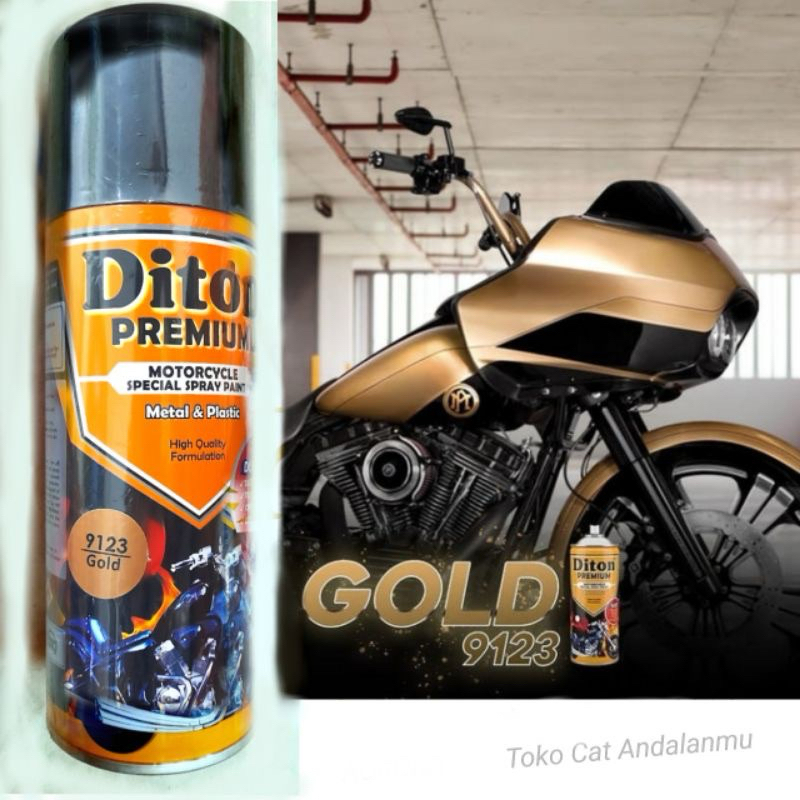 Cat Pilok Diton Premium 9123 Gold 400ml Emas Kuning Solid Gloss Mengkilap