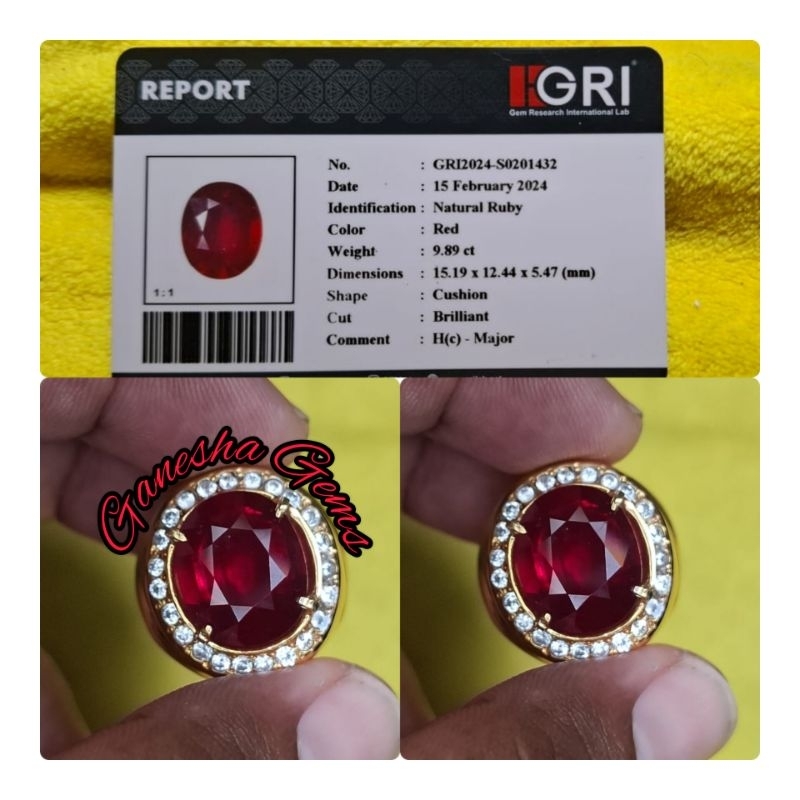 Natural Ruby 9.89 Ct - Ruby Pigeon Blood - include Memo GRI lab