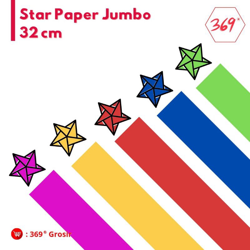 

369- JUMBO 32CM Kertas Bintang / Origami Bintang / Star Paper Rainbow isi 50 Lembar