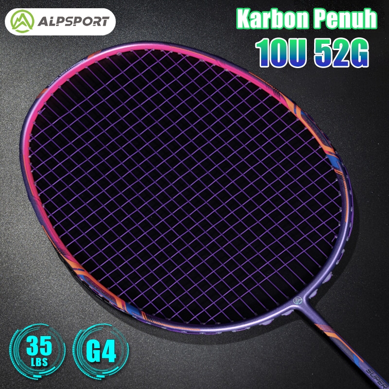 ALPSPORT GJ Max 35LBS 10U 52G Raket Bulutangkis Ungu/Hitam/Merah Senar Grip Terpasang Premium Serat 