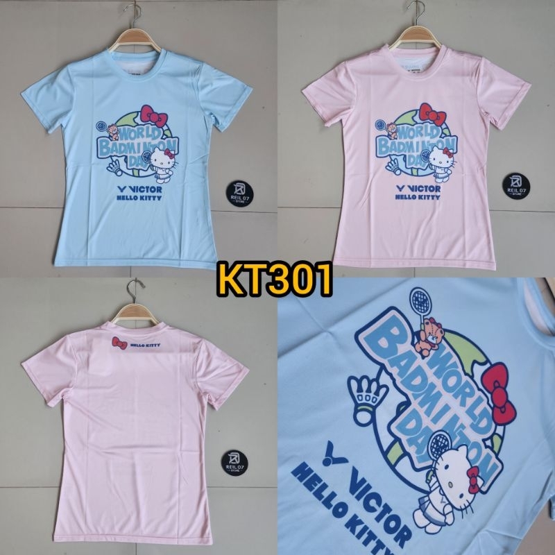 KT301 KAOS BADMINTON VICTOR HELLO KITTY EDISI CEWEK BAJU BULUTANGKIS LADIES JERSEY OLAHRAGA WANITA