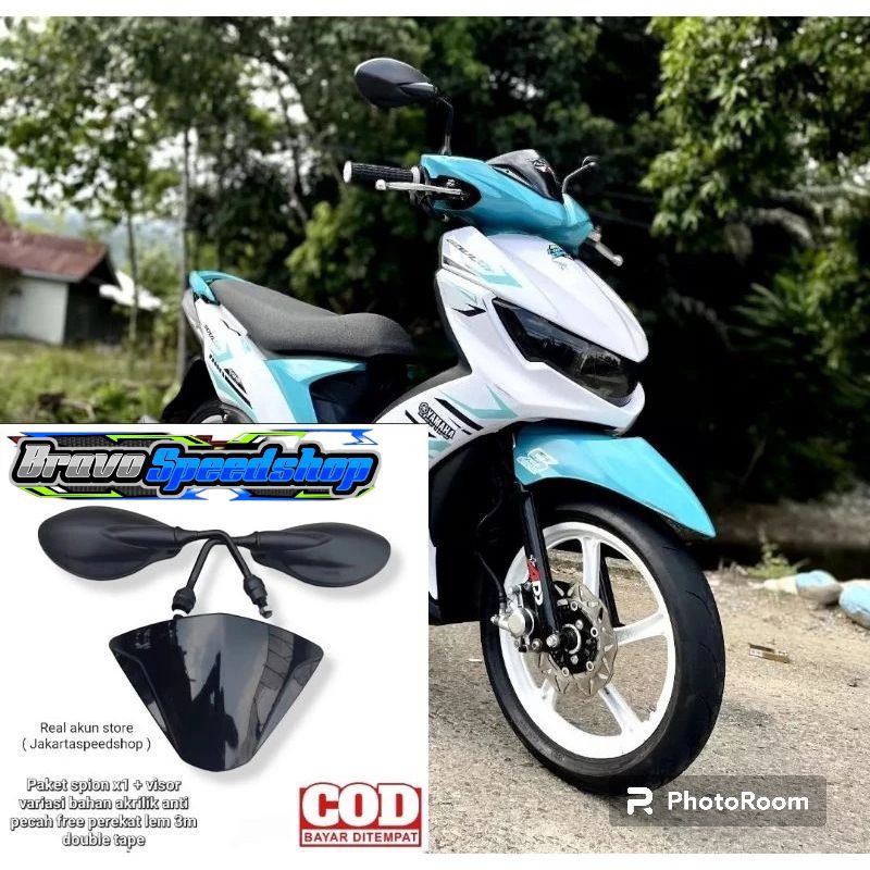 Paket variasi kaca spion x1 + visor mx rpm universal pnp mio soul gt mio sporty mio j gt dll bahan t