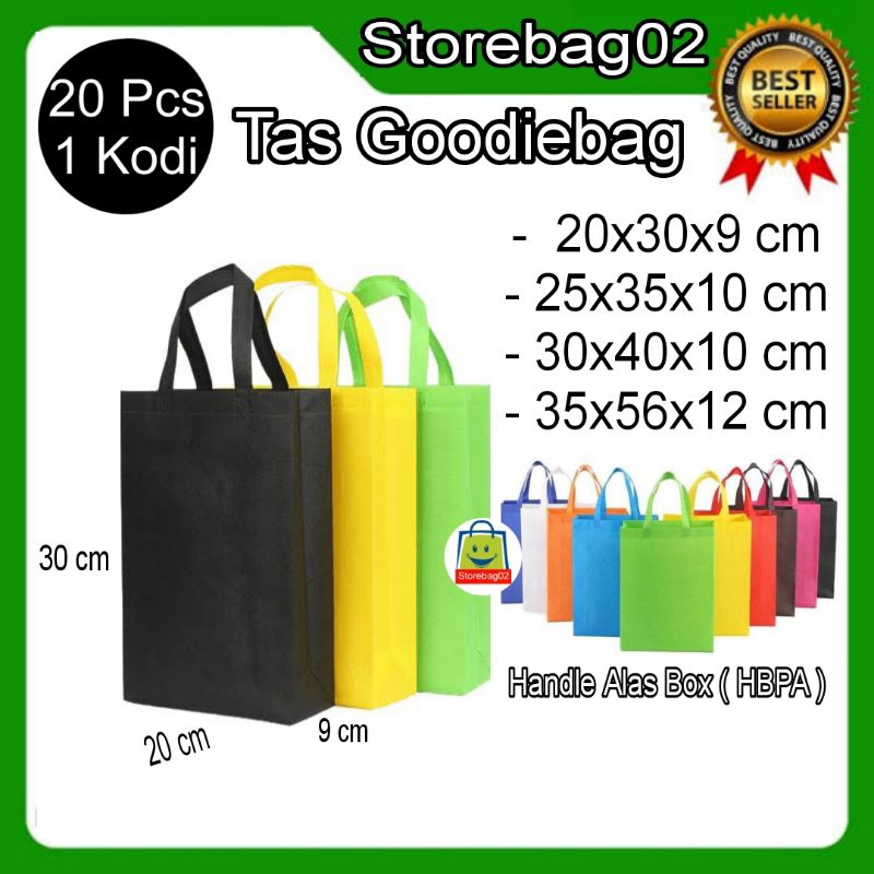 

( 1 Kodi ) Tas Kain Spunbond Goodiebag Handle Box 20x30 cm Souvenir,Seminar,Ultah,Sembako,Polos