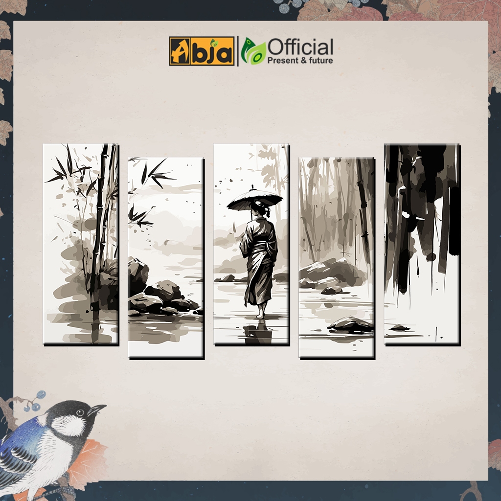 lukisan Pemandangan jepang MONOCROM |1 Set ukuran JUMBO 75x40cm
