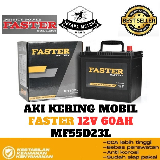 FASTER Aki Kering Mobil MF 55D23L 12V 60AH FORTUNER INNOVA ALPHARD KIA