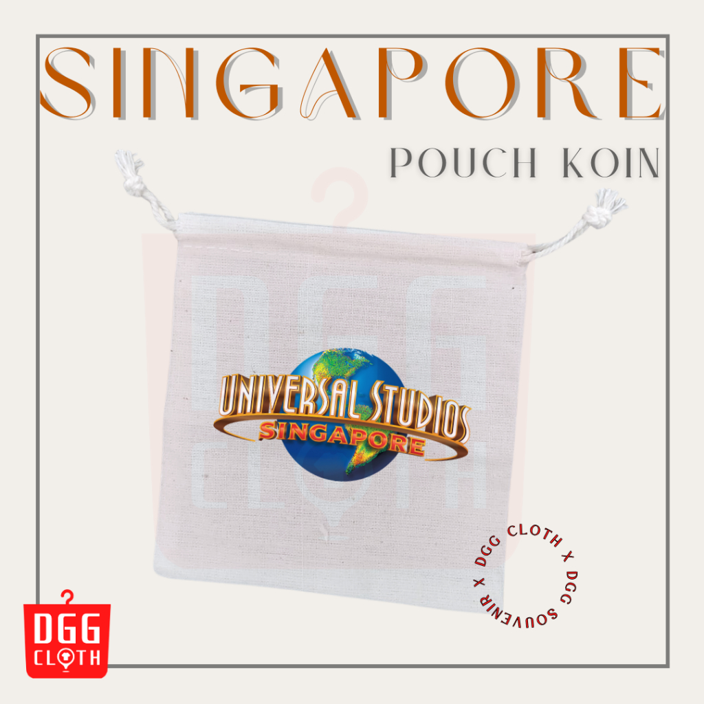 DGGCloth Pouch Koin Souvenir Singapore Dompet Koin Oleh Oleh Singapura Bahan Blacu Tali Serut Type 4