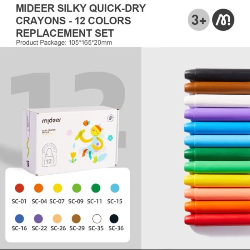 

Mideer Quick Dry Silky Crayon 12 Colours Refill Replacement Set Bucket Color Anak Kids Toys