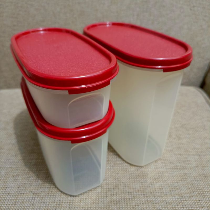 TUPPERWARE 100% ORI Modular Mates Oval 3pcs (tutup BIRU)