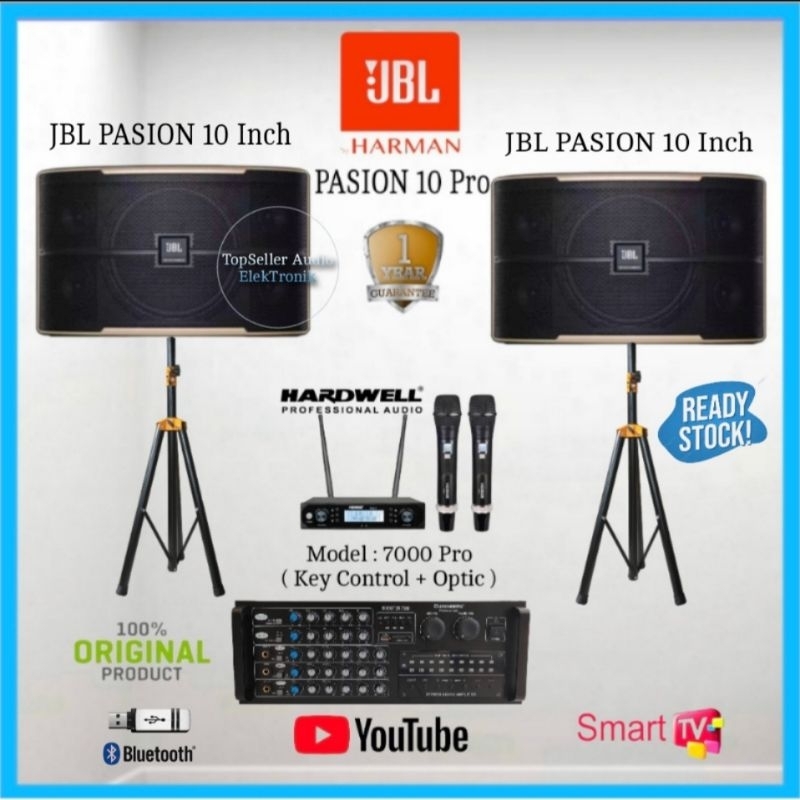 paket Sound Speaker Karaoke Jbl Pasion10 Original Amplifier Optic 2Mic Komplit Cocok Rumah Cafe Dll