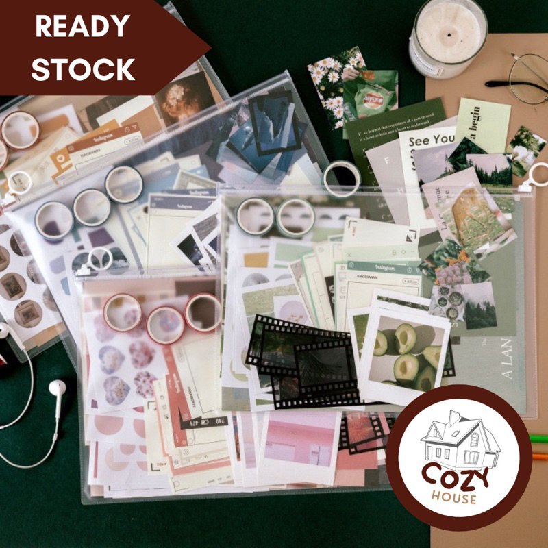 

Journamm 64pcs/pack Kawaii Scrapbooking Material Set Sticker Aesthetic Washi Tape Planner Decoration for Bullet Journal Supplies