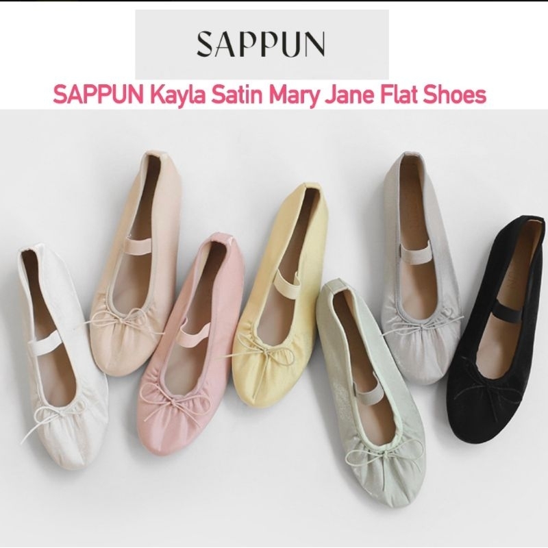 (READY Black 39) SAPPUN Kayla Satin Mary Jane Flat Shoes (1 cm) Original Korea
