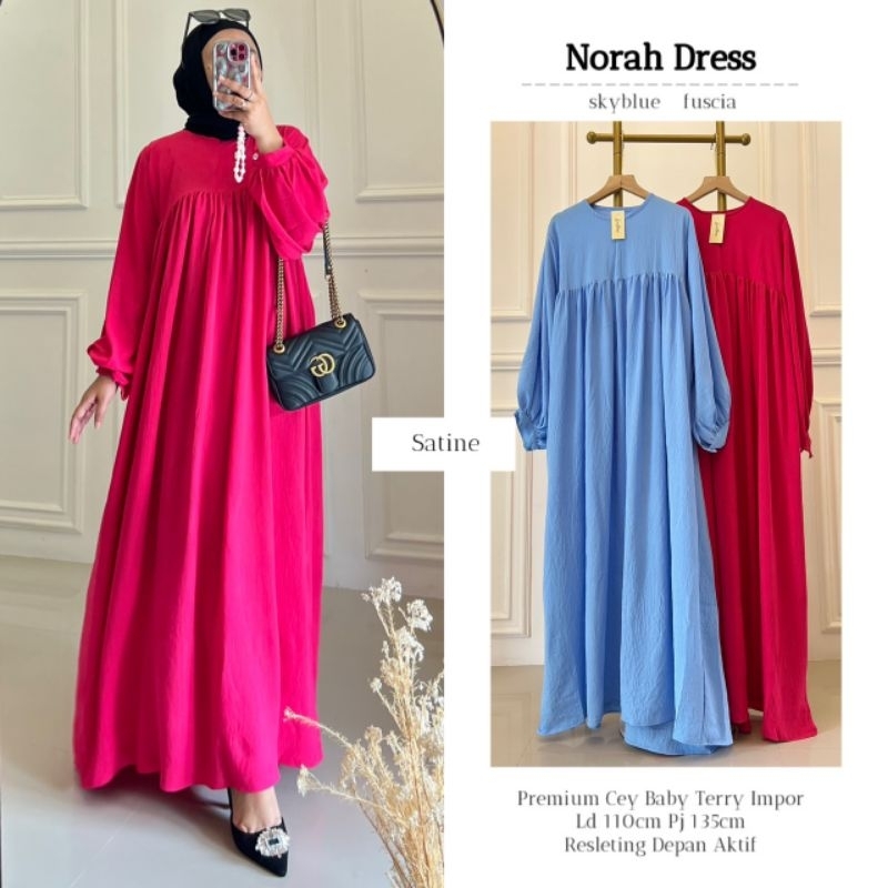 gamis polos warna cantik simple fucia blue ocean dress gamis busui resleting depan pakaian wanita te