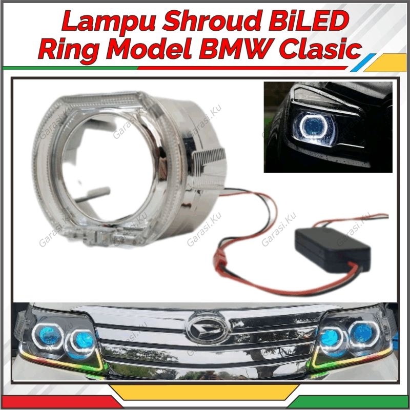 SHROUD BMW KLASIK ANGEL EYES FOR BILED PROJECTOR 2,5 INCH RING SILVER PNP ALL TYPE LENSA
