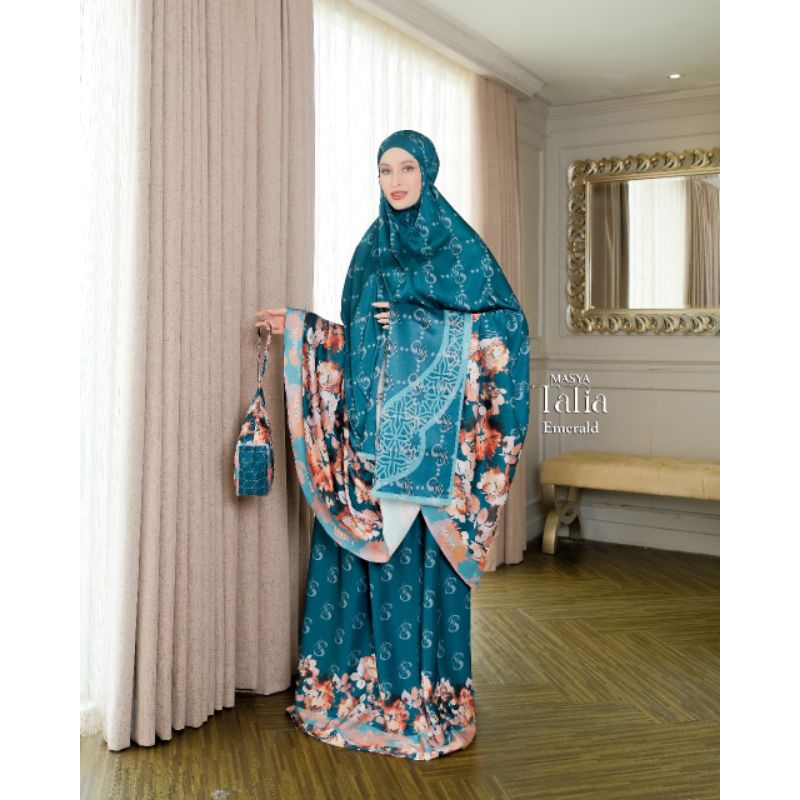 Mukena Mewah Prayer Set Armani Silk Premium Motif Masya Syari Original Terbaru Talia Madenia Syari B