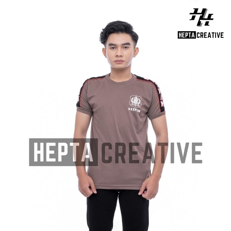 [HEPTA CREATIVE] KAOS SATPAM VAVING COKLAT LENGAN PENDEK KAOS SATPAM TYPING KUNING