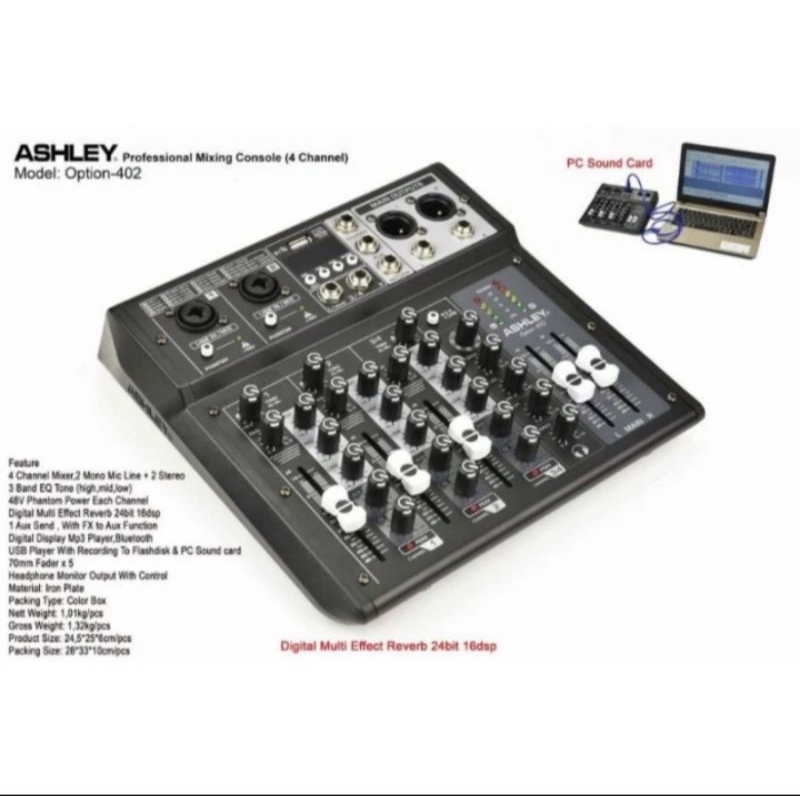 Mixer Ashley Option 402 Original 4 Channel PC Soundcard - Soundcard
ASHLEY ORIGINAL PRODUCT