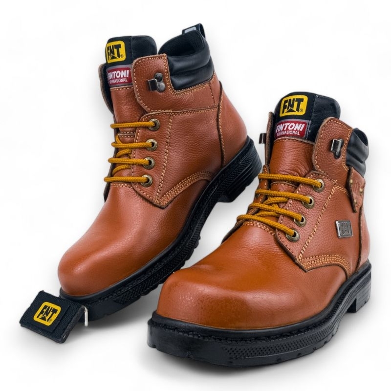 Sepatu Pria Boots Safety Kulit Fintoni Steel Toe 6927