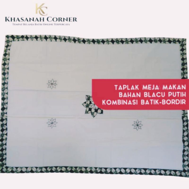 Taplak Meja Batik Persegi Kursi 6 Persegi Panjang Table Cloth Cover Kain Blacu Warna Putih Kombinasi