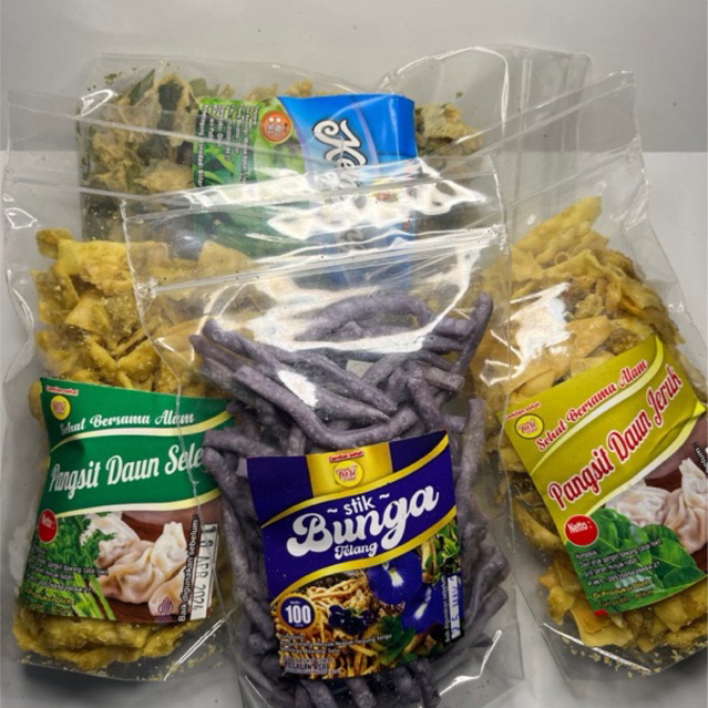 

Promo 4pcs Keripik pangsit Daun jeruk,pangsit daun seledri,stik bunga,kemangi Crispy gurih renyah dan pastinya sehat