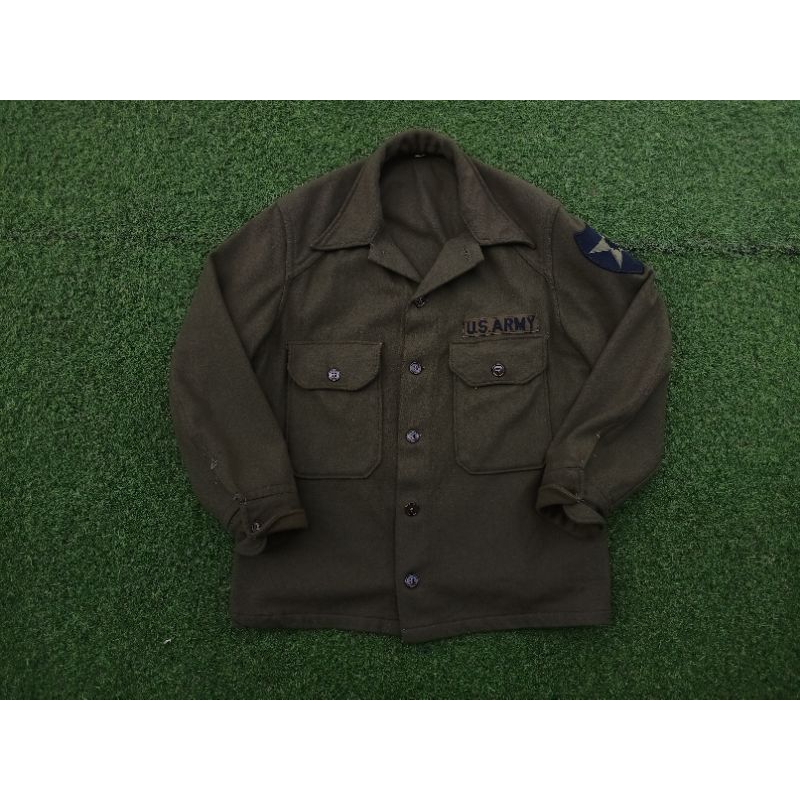 Kemeja Vintage 1970s US Army OG-108 Wool Field Shirt Military Cold Weather Small