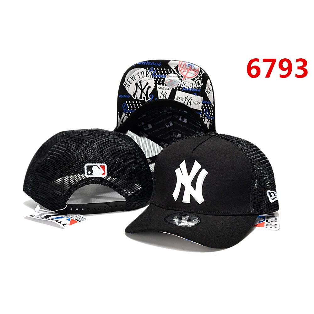 Topi Jaring Trucker NY New York Baseball Cap Hitam Logo Putih Visor Logo Rubber
