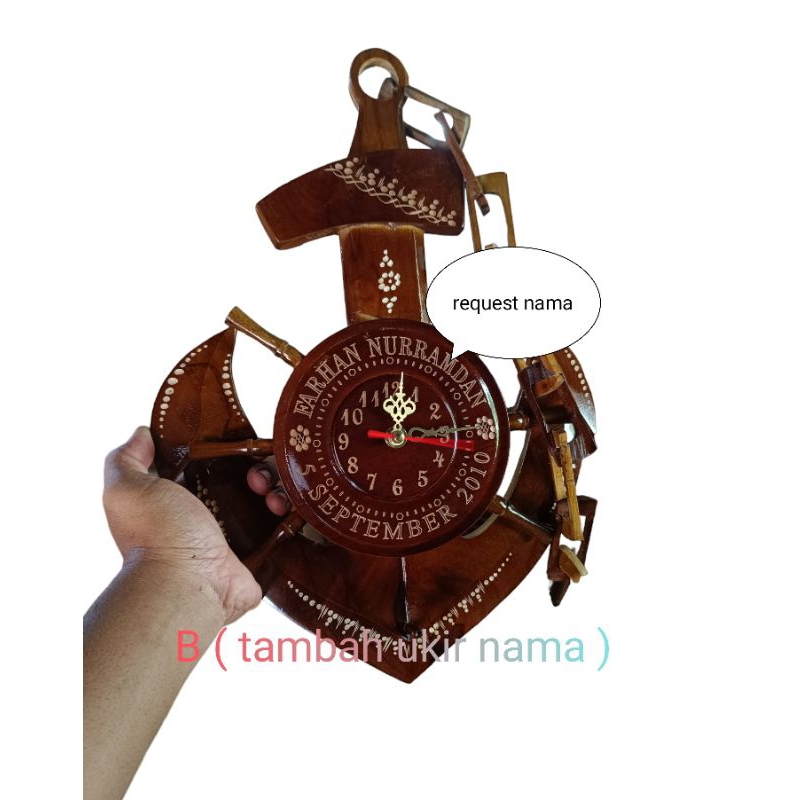 Jam jangkar dinding antik kayu jati