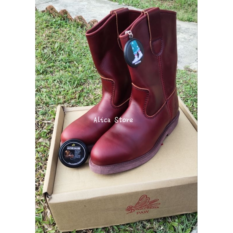 Safety Shoes Merek PAWSU-MAROON Size 40 - 42, Baru Lengkap Box (Bonus Semir dan Kacamata Safety)