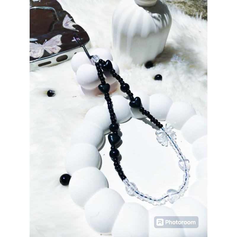 STRAP PHONE BLACK TRANSPARAN /STRAP HP/GANTUNGAN KUNCI/GANTUNGAN TAS