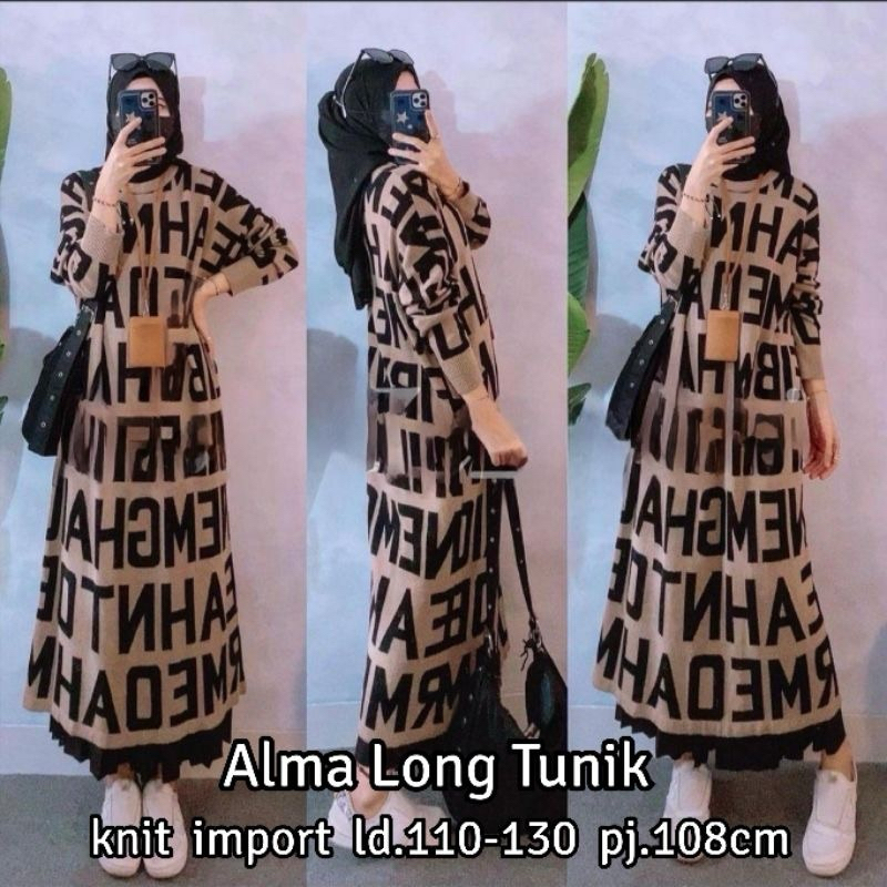 Baju Atasan Muslim Wanita / Tunik Muslimah / Tunik Wanita Rajut Import/tunik motif Abjad