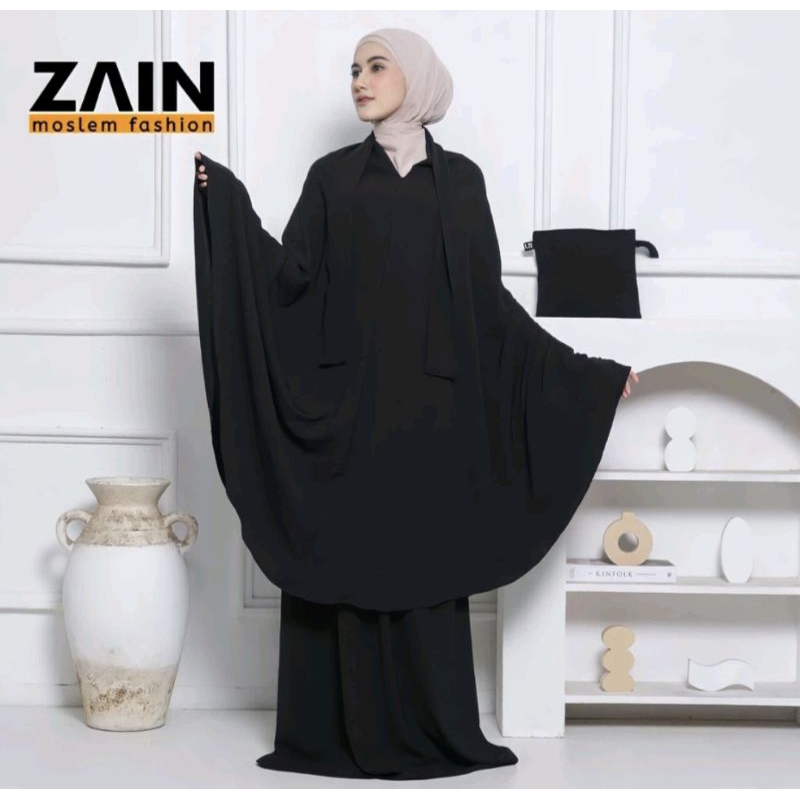ZAIN Mukena Crinkle Airflow Hitam 3in1