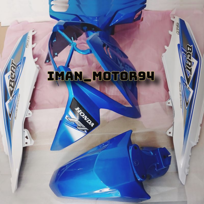Set Bodi Full Halus Motor Honda Beat FI Lama 2013 2014 Starter Kasar Biru Putih dengan Striping