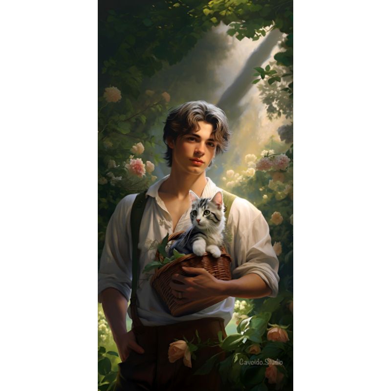 Poster Cetak Hiasan Dinding Jumbo Gambar Pria Ganteng, Kucing, Uk 100x70 cm, Dekorasi rumah kamar ti