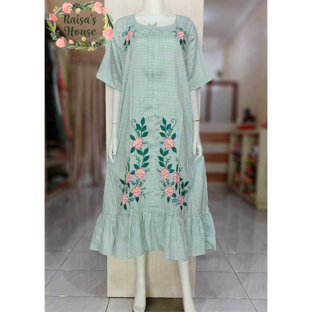 DASTER TUNIK BORDIR KHAS MALANG - REMPEL BAWAH | HIJAU TURQUOISE - KOTAK