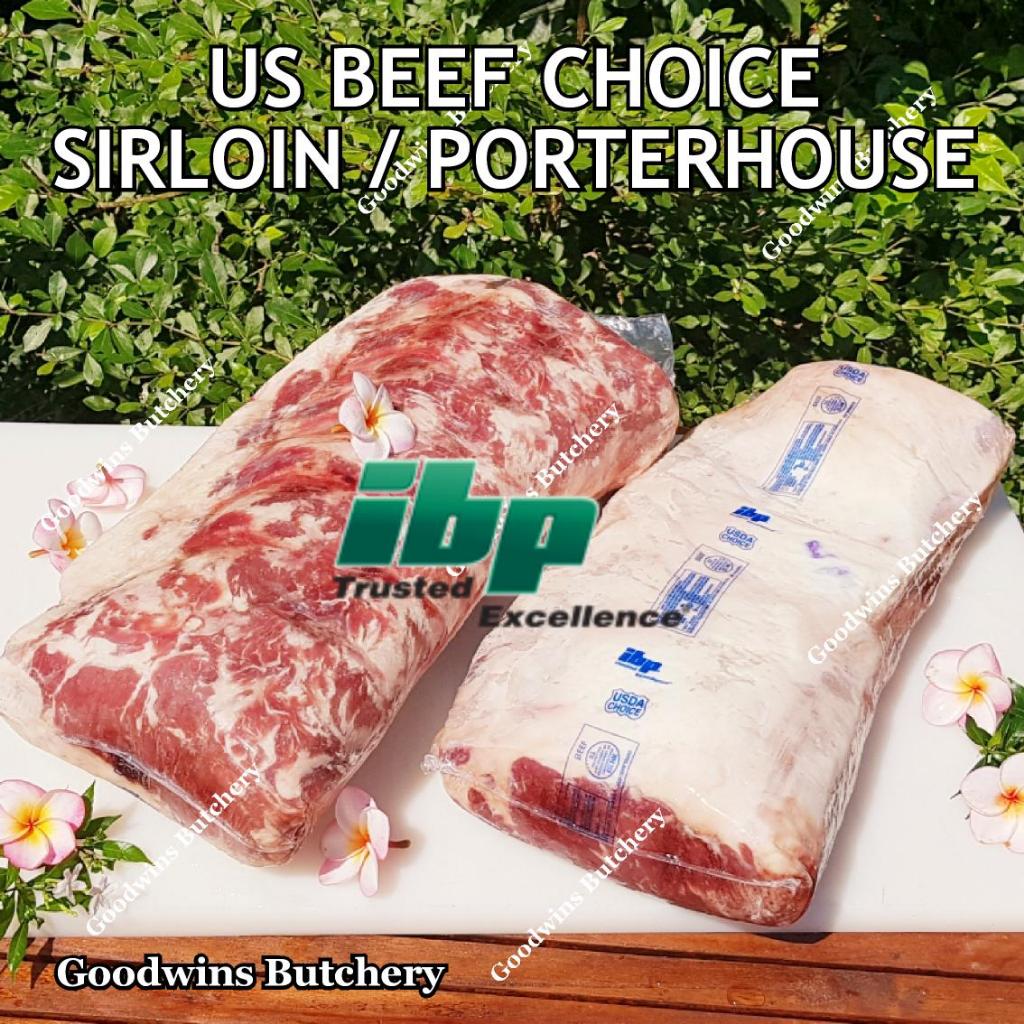 

6kg US beef choice SIRLOIN whole cuts frozen USDA brand IBP / Swift / BlueRibbon (Striploin / Porterhouse / Has Luar)