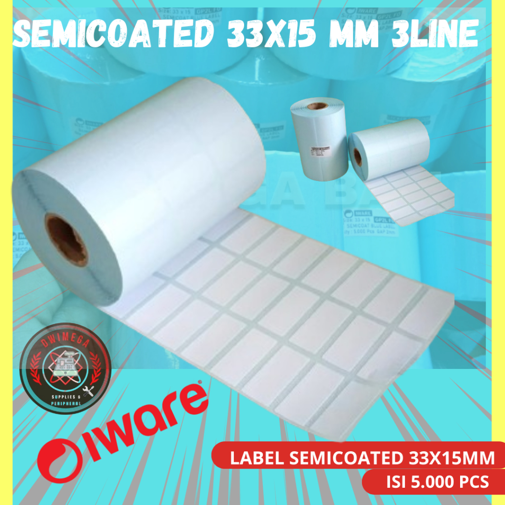 

LABEL 33x15 mm 3 line isi 5.000 label /BARCODE SEMICOATED UKURAN 33x15 mm 3 line isi 5000 label