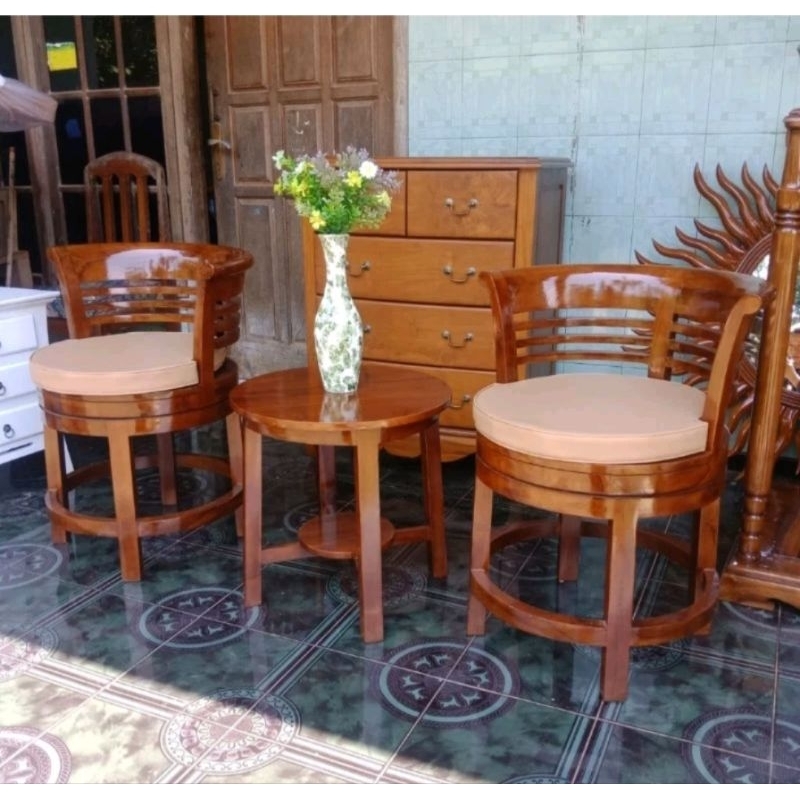 KURSI TERAS PUTAR JATI JEPARA/ Kursi putar teras kayu jati