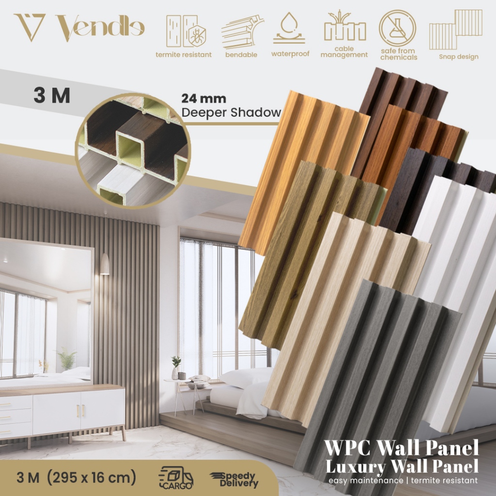 WPC 24mm 3 Meter Wall Panel Dinding Kayu - Dekor Dinding 3D Wall Panel