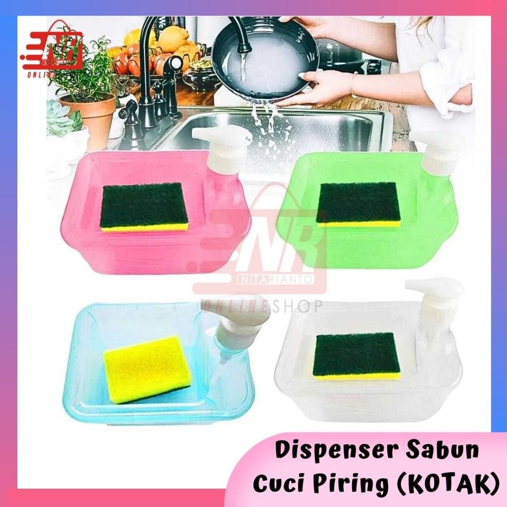 Dispenser Sabun Cuci Piring Kotak Plus Spon - Dispenser Sabun Viral - Kotak Wadah Sabun Cuci Piring 