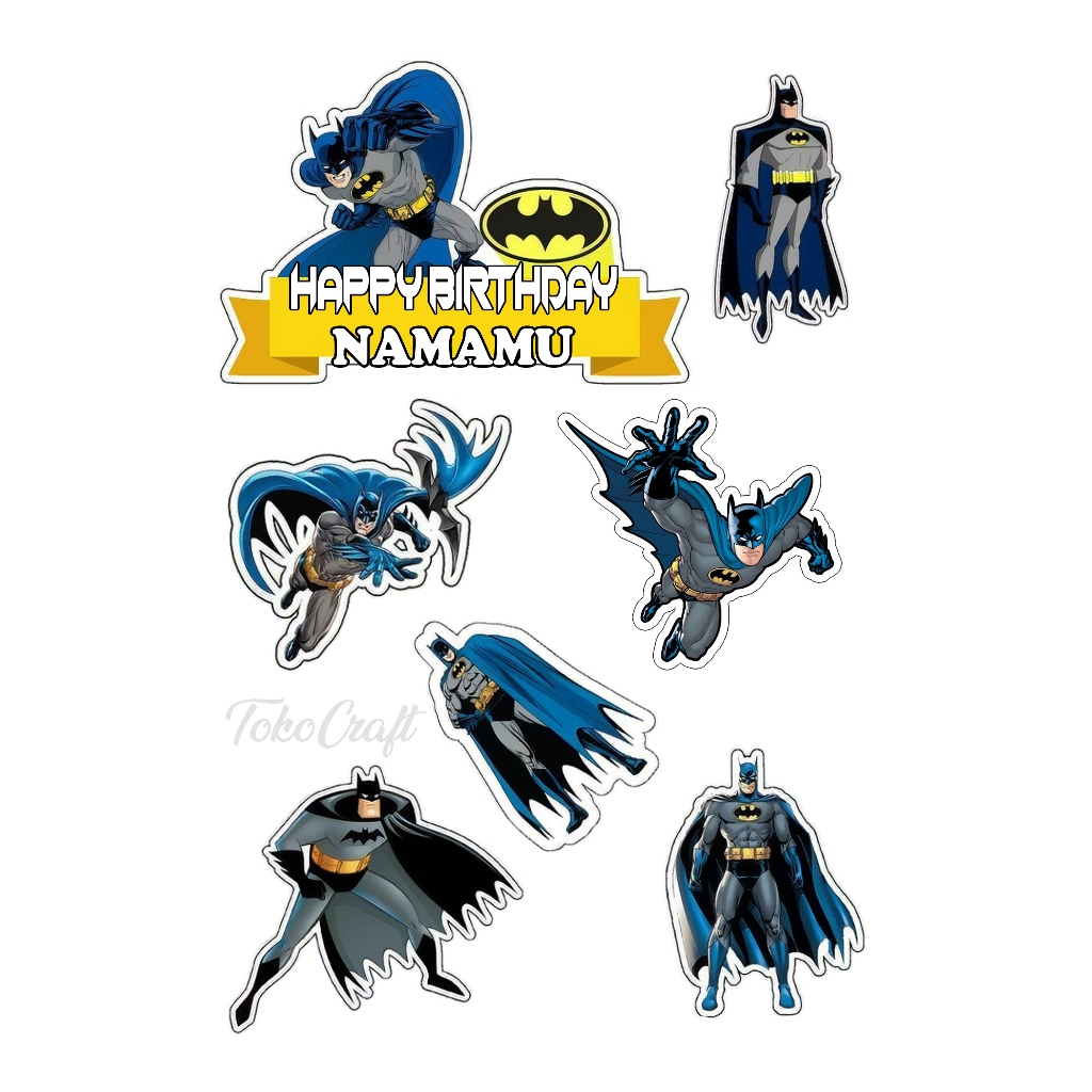 TOPPER CAKE BATMAN HIASAN KUE ULANG TAHUN CUSTOM NAMA HAPPY BIRTHDAY