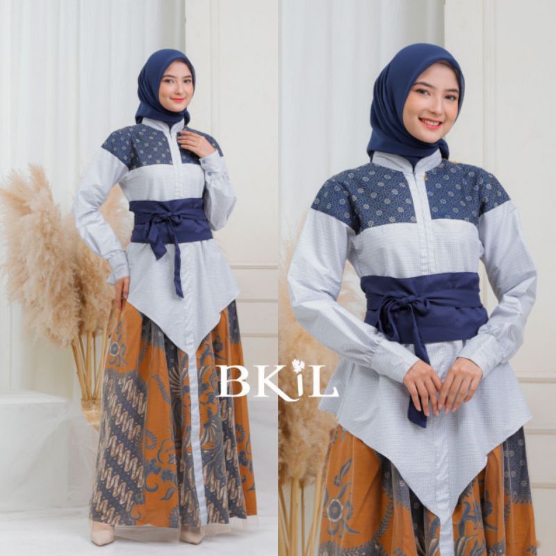 Model Gamis Batik Sederhana Elegan | Baju Batik Kombinasi Polos | Atasan Batik Wanita Modern (s m l xl xxl)