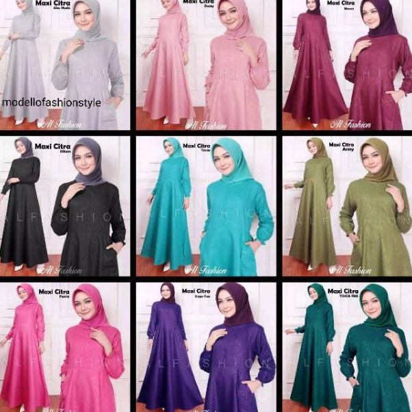 Pasti Keren  Clara  Dress Gamis Katun 1 Polos Emboss S M L XL Jumbo Ungu muda terong hijau ijo mint 