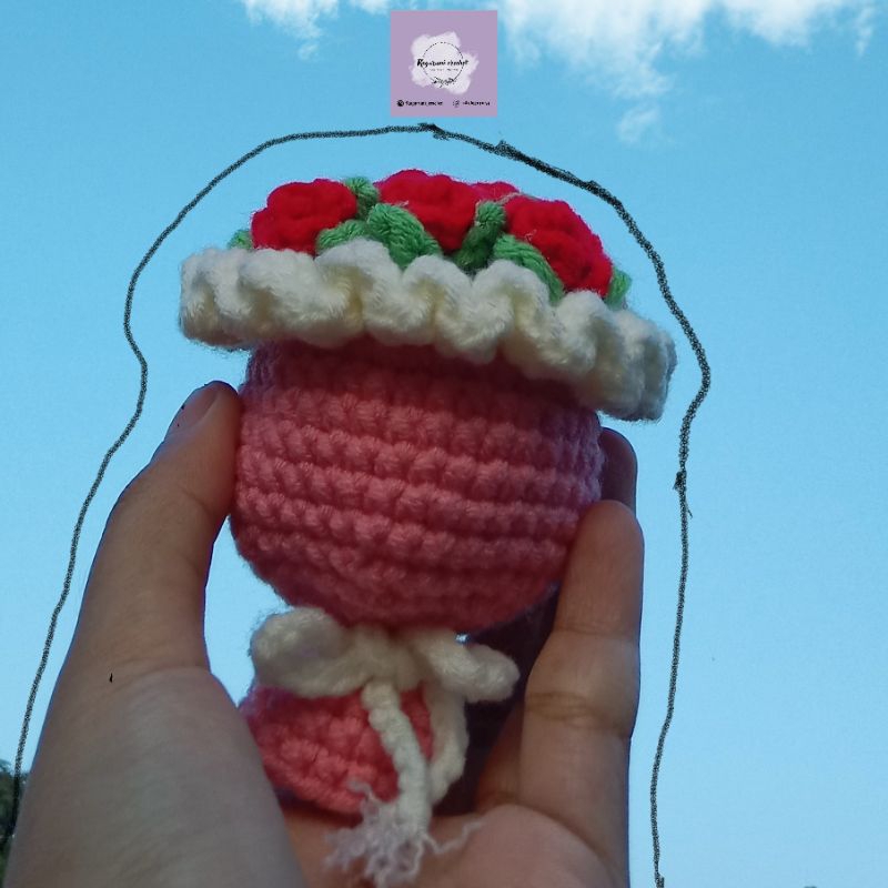amigurumi bucket bunga mawar|bucket bunga|amigurumi mawar|amigurmi keychain mawar|bucket bunga mawar