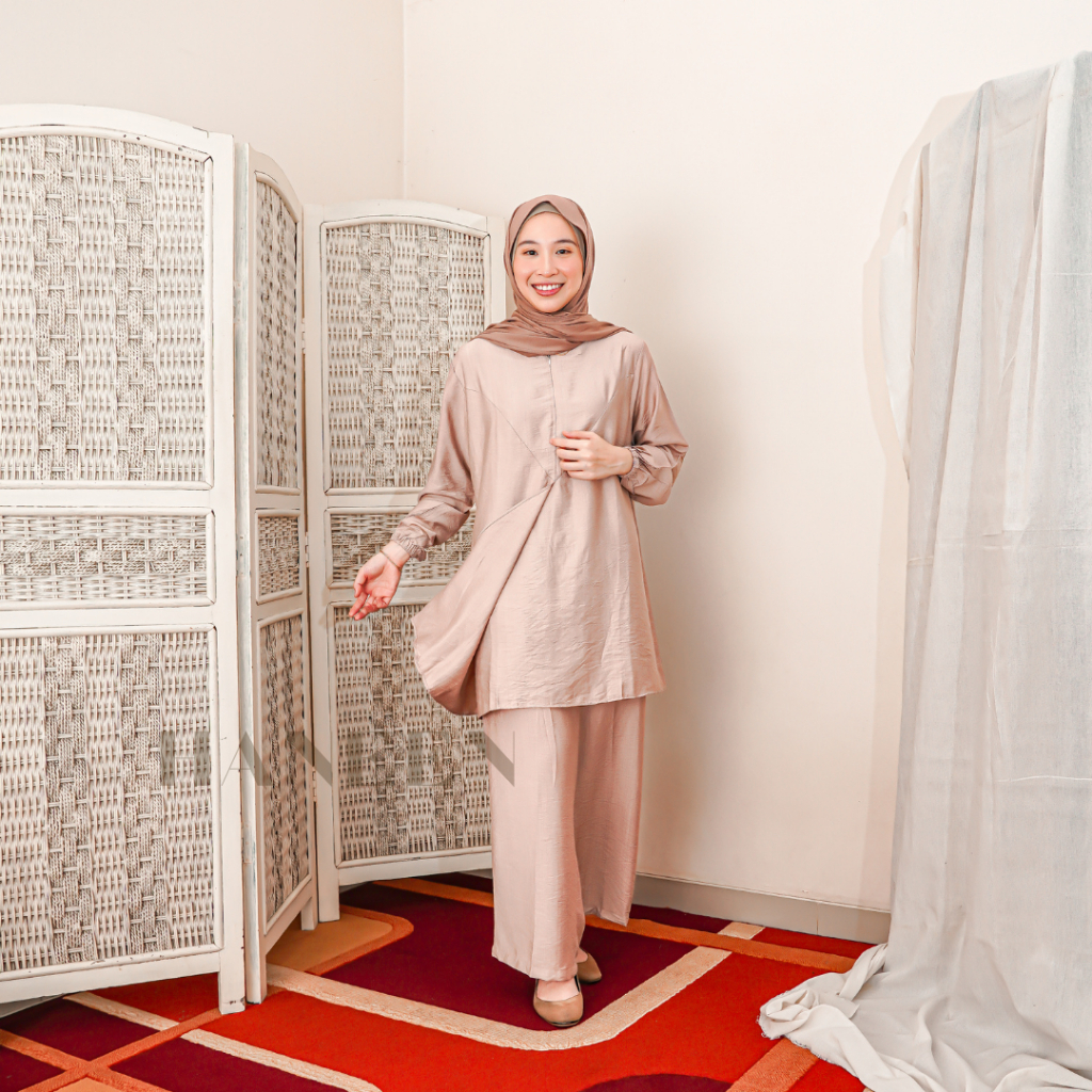 HANEEN AISYI SET TUNIK & CELANA Bahan Polo Linen Set Tunik
