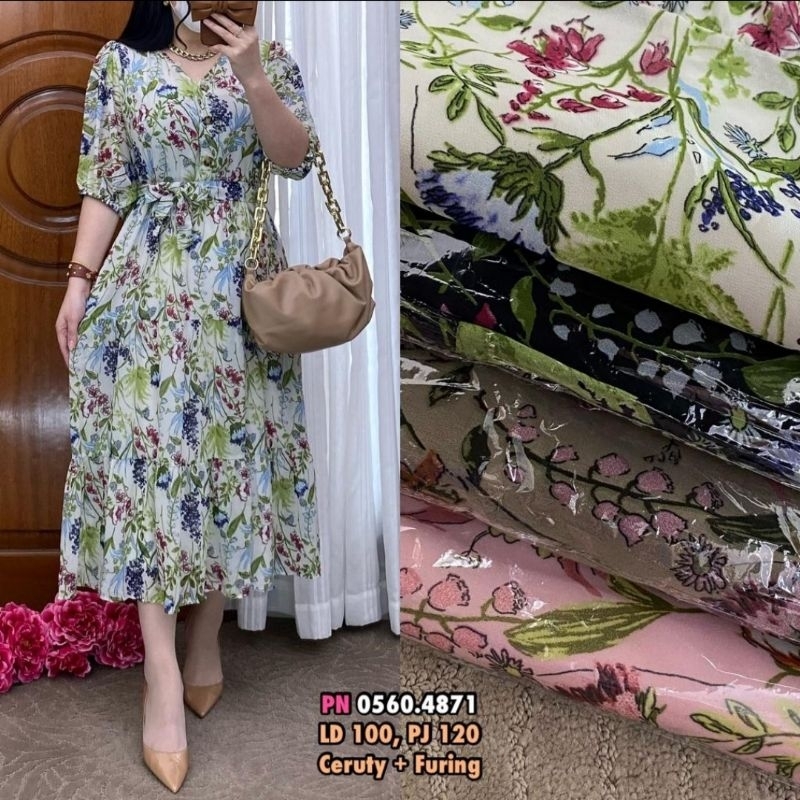 Dress Sifon Ceruti/Dress Sifon/Dress Sifon Bunga-bunga/Dress Bunga-bunga
