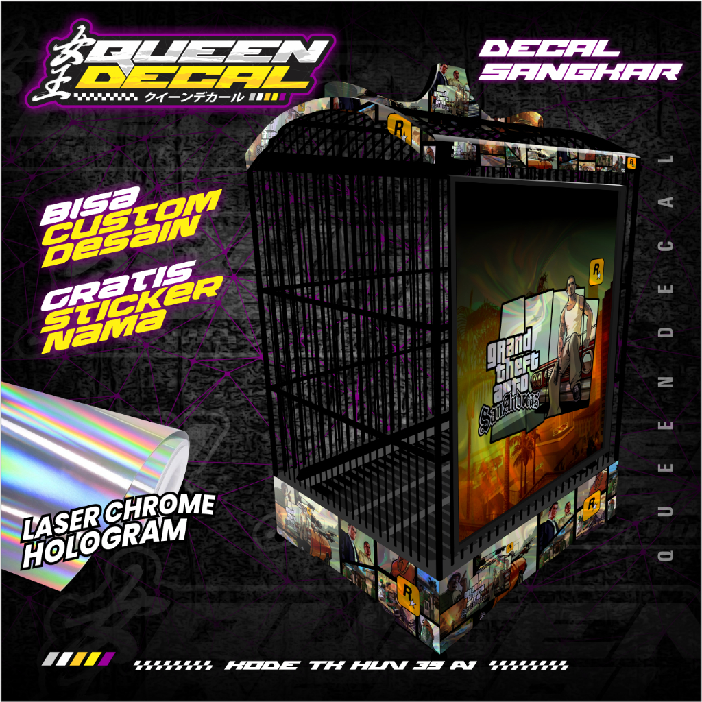 Decal Kandang Burung Kotak Kenari Kacer Motif GTA SAN ANDREAS / Replika EBOD JAYA RADJA ORIQ Desain 