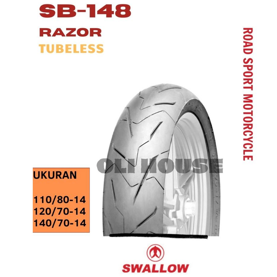 Ban Luar Motor Scooter Swallow SB-148 Razor Ukuran 110/80 120/70 140/70 Ring 14 Tubeless Soft Compound