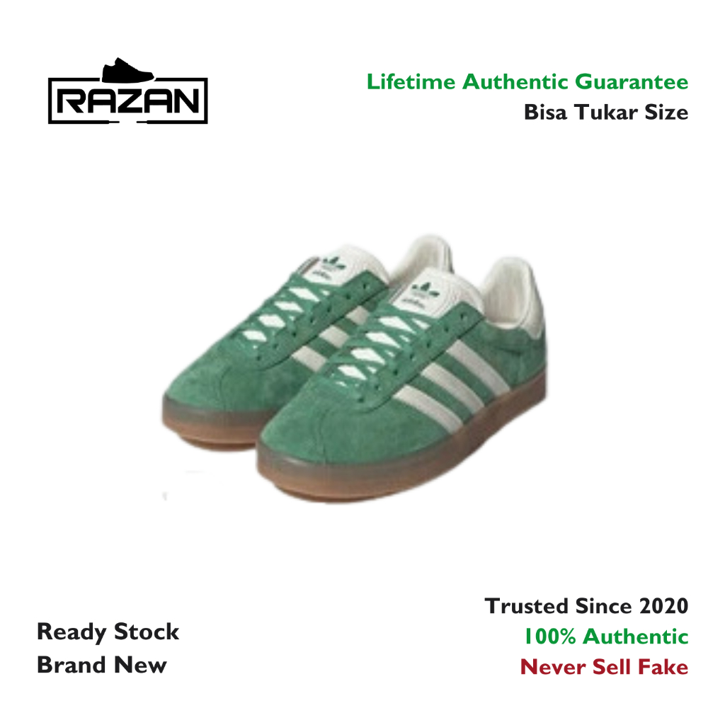 Adidas Gazelle Low Trainers Green Off White 100% Authentic Original