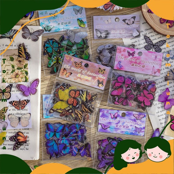 

1 set isi 40 pcs sticker world of butterfly vintage retro deco stiker kupu-kupu aesthetic HB1701