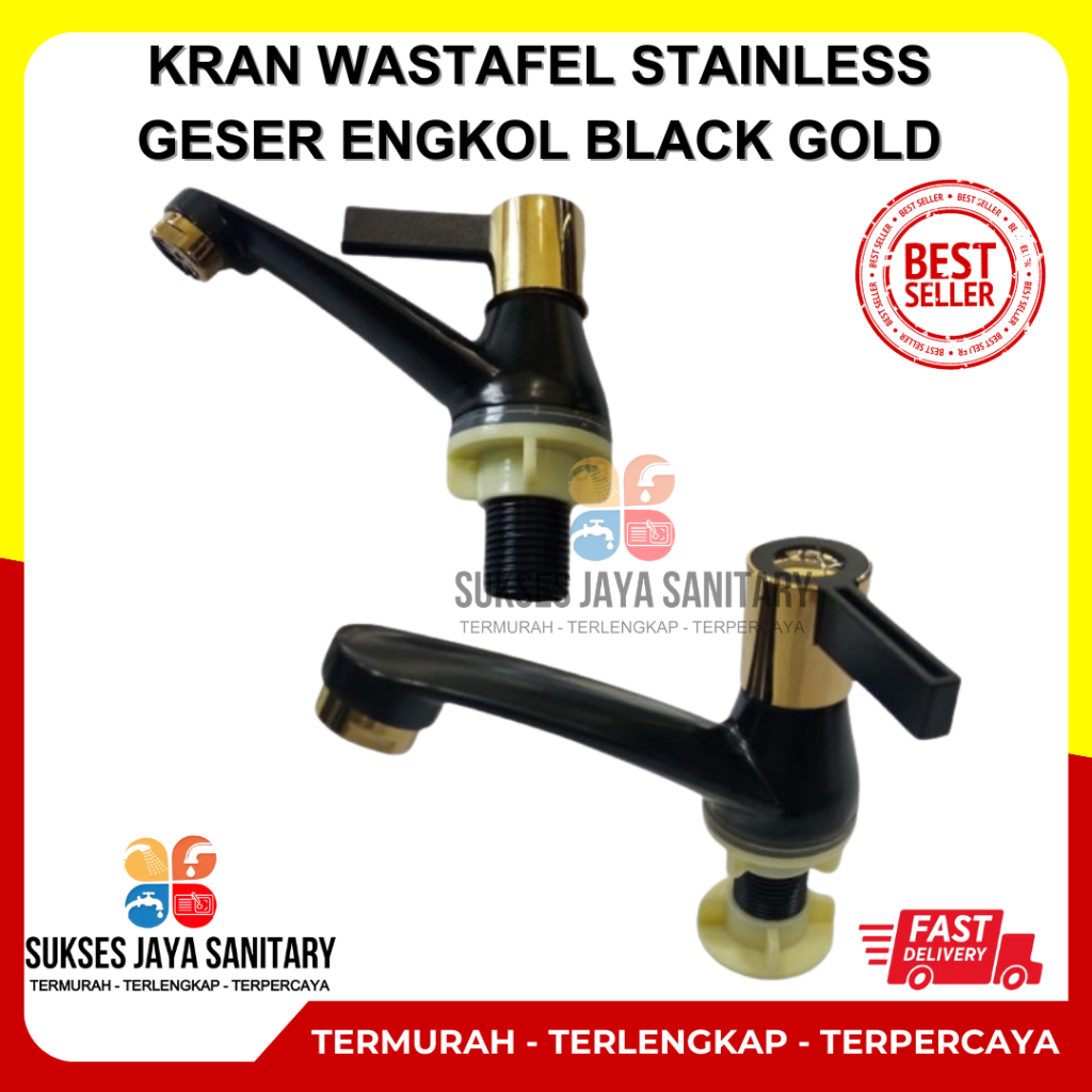 Kran wastafel keran cuci tangan Stainless Geser Engkol Black Gold Murah